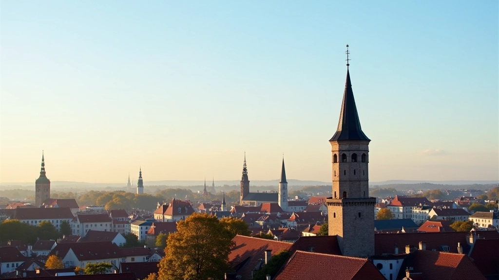 Pikk Hermann torn hommikusel ajal, Tallinna silhuett, sinise taeva taust
